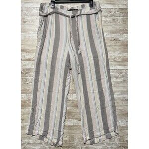Torrid Striped Pants Sz 1X Gray Pink White Wide Leg Belted Pull On Boho Gypsy